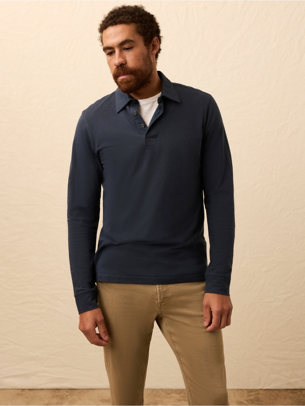 Faherty Men's Long Sleeve Movement Pique Polo In Harbor Night Heather Size Large